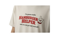Close-up detail of Hamburger Helper graphic print on t-shirt